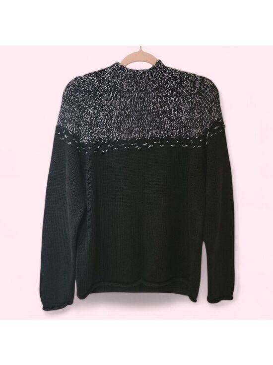 Danielle Martin Sweaters - Vintage 90s Danielle Martin Black Marled Fisherman Sweater Ramie Blend Sz Large